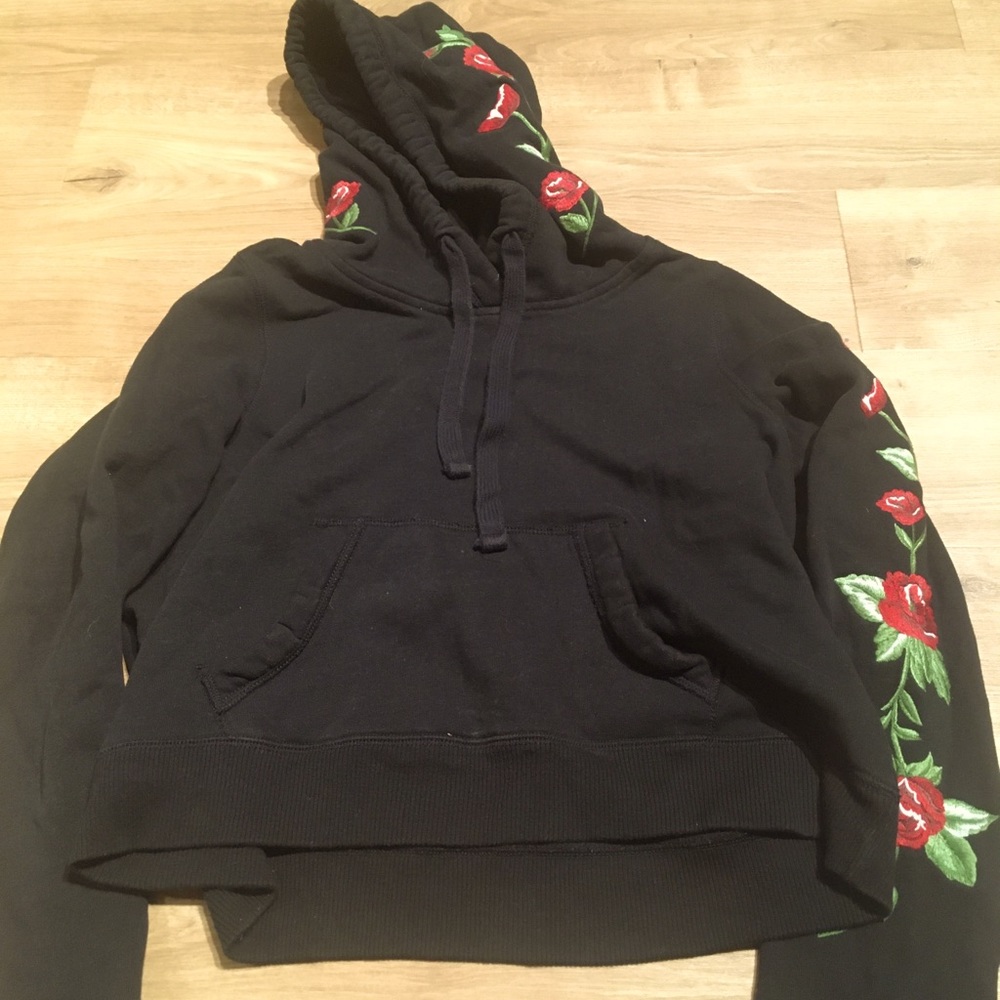 Hollister Rose Embroidered Cropped Hoodie